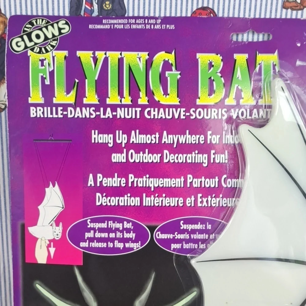 2 Vintage 1998 glow-in-the-dark decorative Halloween indoor outdoor flying bat